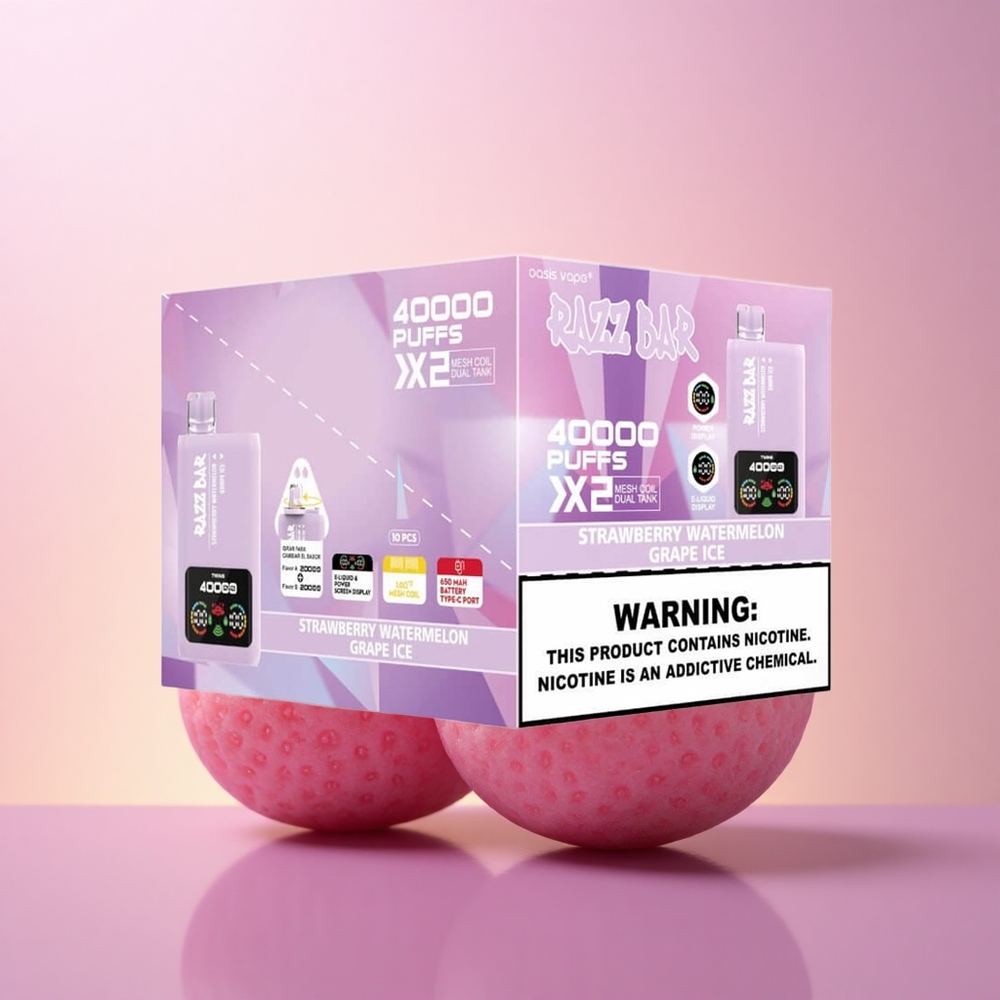Razz Bar 40000 Puffs Maasika-Arbuusi-Viinamarja Jää | 10Ohm 2 Mesh Coil | 650 Mah Type-C